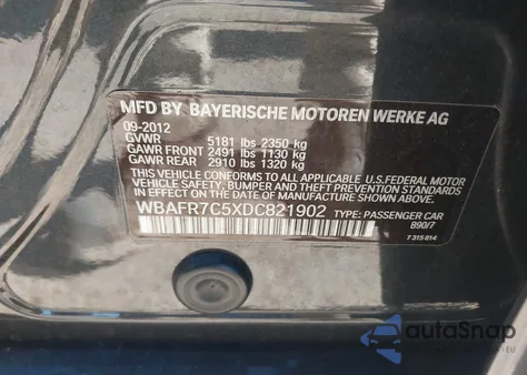 2013 BMW 535I from USA, damaged, VIN WBAFR7C5XDC821902
